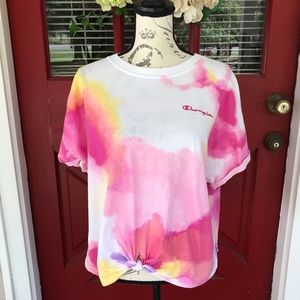Champion Women's Short Sleeve Tie-Dye Tee - Pink, Yellow, White